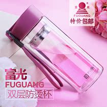 Fuguang double-layer glass heat-resistant portable handle Cup creative men and women with cover filter screen office tea water Cup