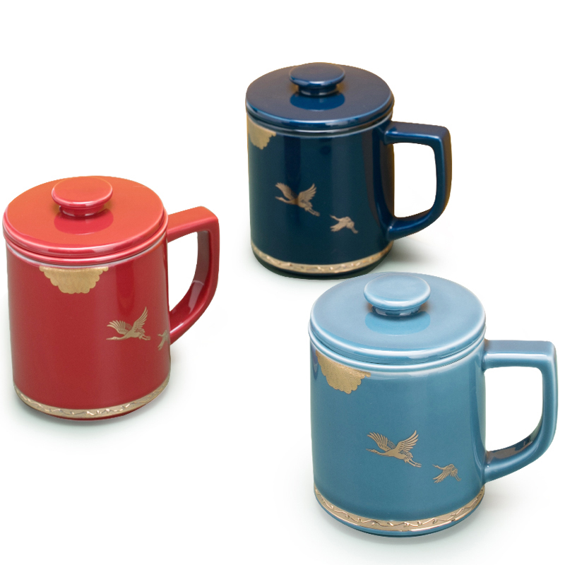 Xiangyun crane, mud seal mark cup couples with cover glass ceramic filter office home ultimately responds cup tea cup