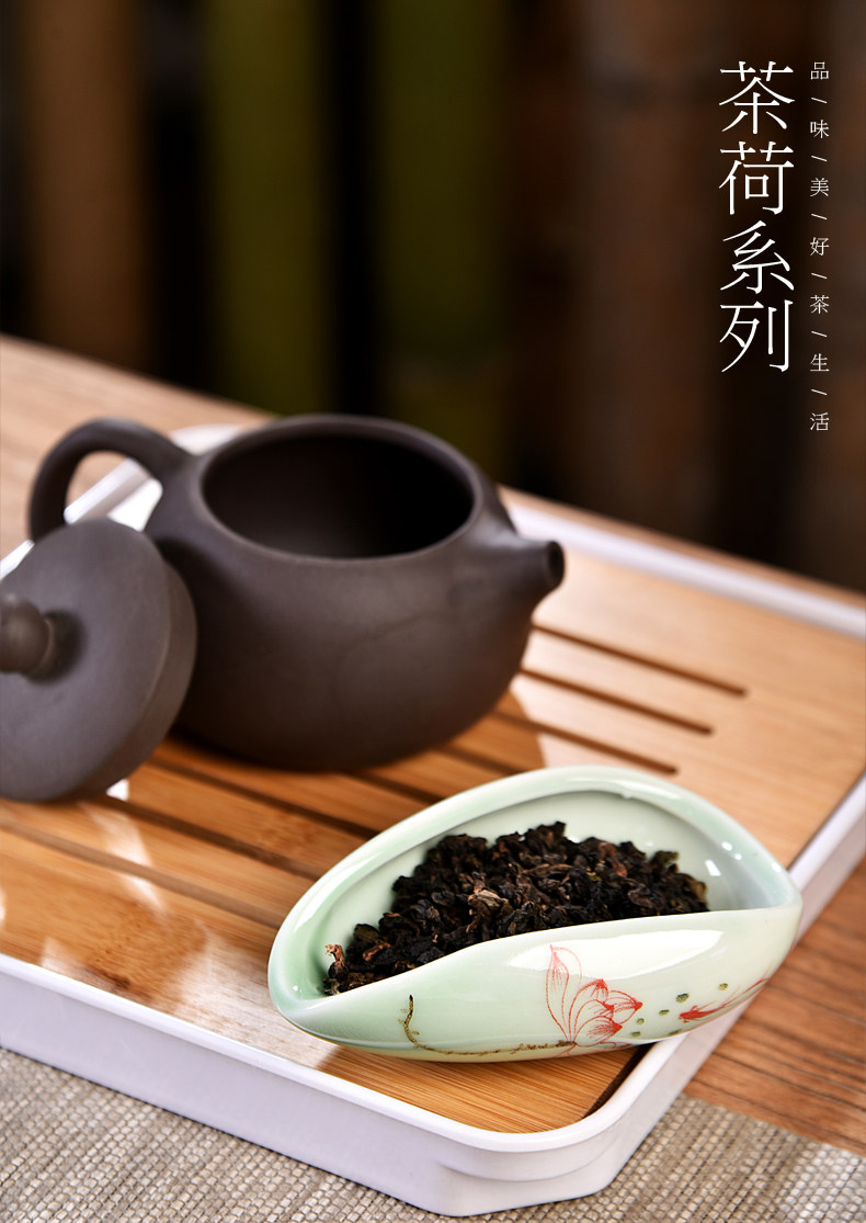 创意白瓷茶荷功夫茶具配件手绘白瓷赏茶茶艺茶道零配件赏茶荷