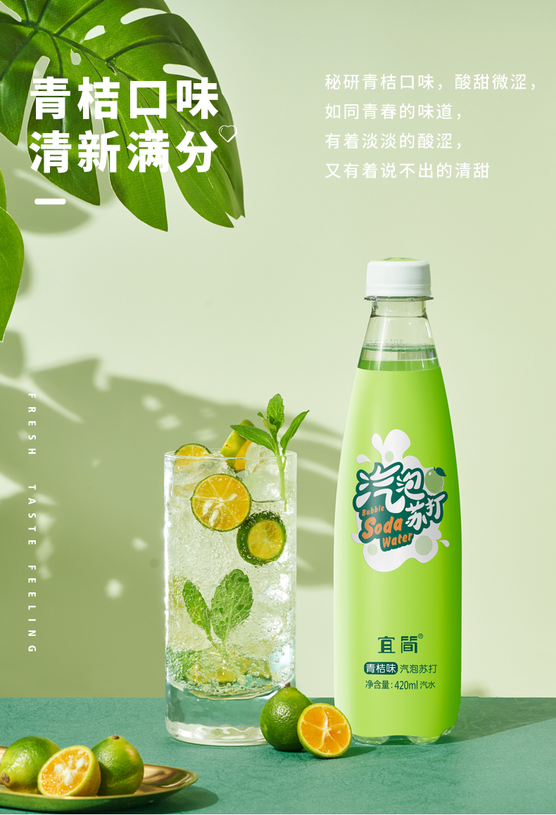 宜简气泡苏打水 青桔西瓜咸柠味 果味低糖 碳酸饮料 420ml*9瓶_疯狂