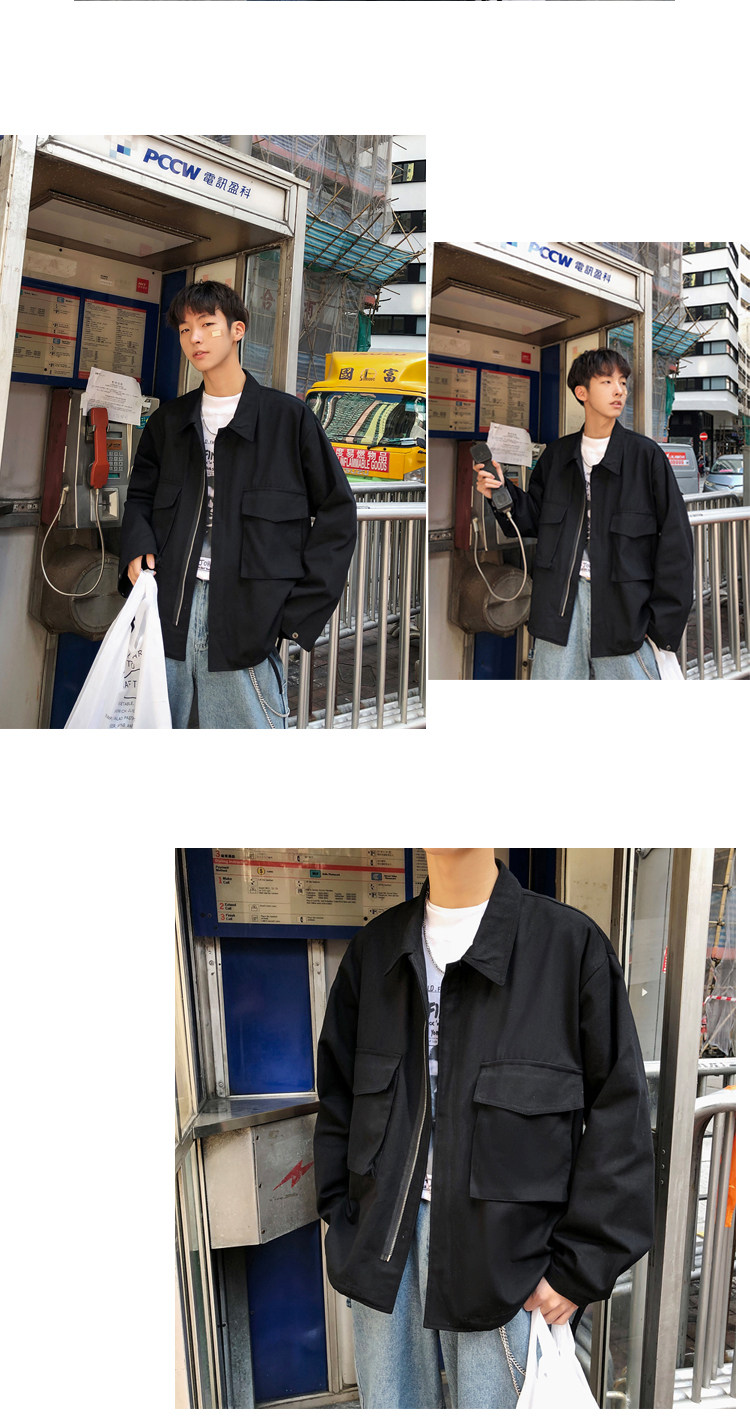 秋装港风夹克潮男宽松复古工装服潮牌上衣潮流原宿风ins外套