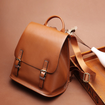 Genuine leather double shoulder bag womens bag 2021 new Korean version 100 lap casual fashion Tidal Bull Leather Soft Leather Light Lady Backpack