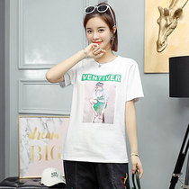 Cool Jia simple Joker fashion loose casual short sleeve pullover urban personality T-shirt female 707