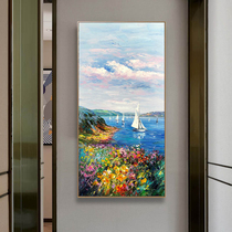 Modern hand-painted impression landscape facing the sea spring flowers oil painting porch living room bedroom corridor vertical hanging painting