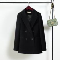 Black woolen blazer womens 2020 new Korean straight short double-breasted woolen suit coat