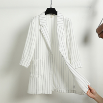 Thin stripes small suit coat female 2021 spring and summer new Korean version of the single-layer loose thin white suit jacket