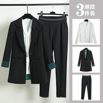 Black small suit women 2021 Spring and Autumn New Korean version of British style Joker fashion suit jacket three-piece set