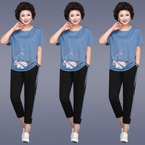 Two pieces of 2022 new middle-aged and elderly women in summer sleeve t-shirts in summer suit