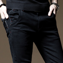 Tide fashion brand black jeans mens elastic slim trousers Korean fashion autumn casual small foot pants men