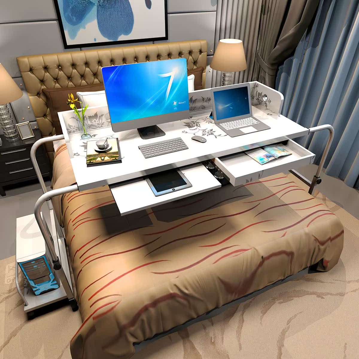 简约创意伸缩床边可移动升降欧式笔记本台式双人跨床上电脑桌_7折现价