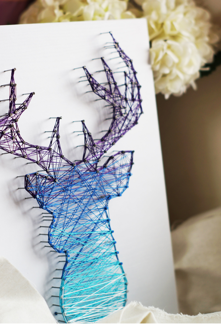 北欧鹿头星空装饰画纱线画立体 钉子绕线装饰画手工diy材料包包邮_7折