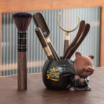 Boutique ebony tea ceremony six gentlemen purple sand tea pet ornaments tea set kung fu copper six gentlemen set