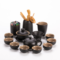 Black pottery ceramic tea set kung fu tea set whole set of tea set Zen black tea cup teapot tea ceremony set home