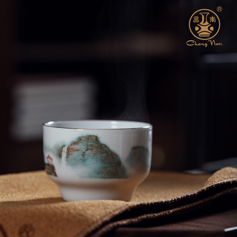 Chang south ceramic white porcelain hand - made paint landscape Yin Lin, 8 sets of kung fu tea set of jingdezhen ceramic teapot tea