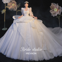 Ian 202021 new (snow) niche design bride main yarn trailing thin wedding dress court wind woman