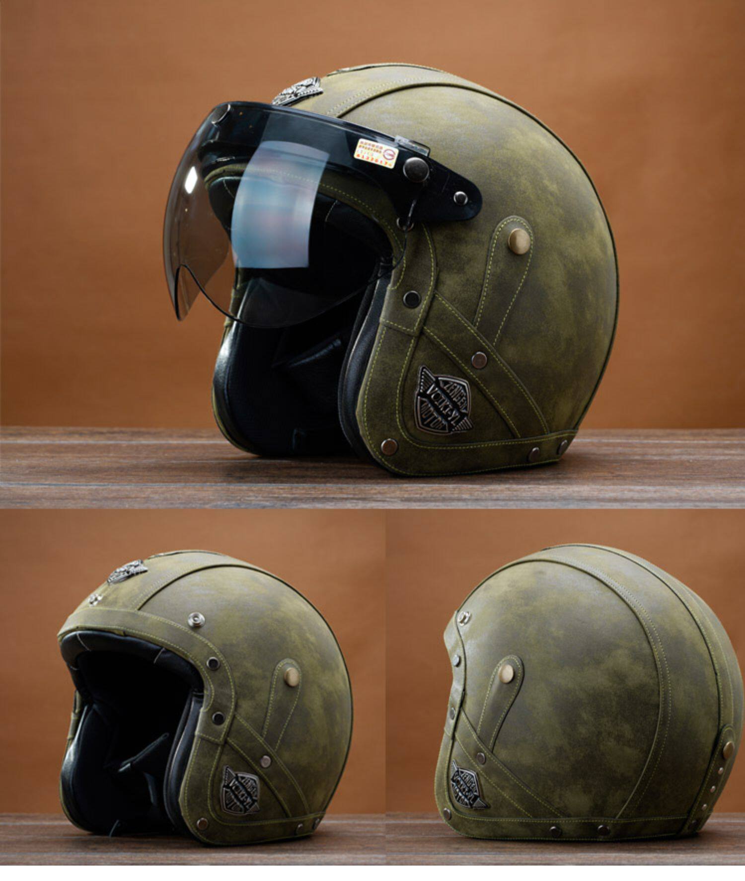 情侣个性复古哈雷头盔摩托车电机车3/4盔 手工皮盔半盔男女春夏