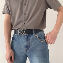 Belt womens jeans Joker new Black three round ring student metal pin buckle fashion trend mens decorative belt