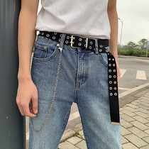 Canvas belt men fabric Korean version of ins Net Red Tide people simple casual wear-resistant double pin buckle ring Joker womens belt