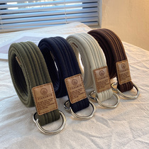 Canvas belt Male Chains young people Fashion 100 Lap Jeans strap pants with punch-free strap double ring buckle