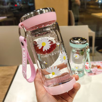 New little daisy double-layer glass ins girl cute with filter bubble tea cup Small insulated cup