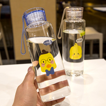 Cute slender transparent high temperature resistant glass ins hipster students portable cup Korean water bottle