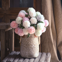 Xiandou original simulation Floral Art double-headed chrysanthemum sea grass flower basket flower arrangement set home soft clothing window shopping mall decoration