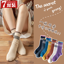 Socks womens mid-tube socks spring and autumn thin beige pile socks Long womens long tube cotton socks long socks ins tide