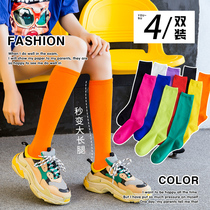 Calf socks Womens mid-tube socks spring and autumn and winter thin stockings Korea ins tide jk high tube candy color stockings