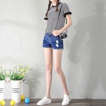 Denim shorts Women summer 2021 New Korean version of thin waist students Joker loose wear tide white hole hot