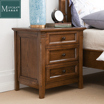 American country ash wood bedroom three-drawer solid wood bedside table