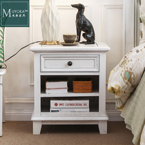American country solid wood single drawer bedside table ash wood white worn drawer type locker