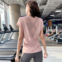 Sweat-absorbing loose motion t-shirt woman short sleeve running mesh breathable yoga blouse gym training speed dry clothes