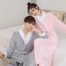 Nightgown women autumn and winter thick flannel couple plus velvet bathrobe men coral velvet pajamas long large size bathrobe