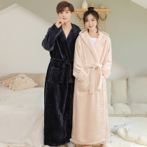 Nightgown women autumn and winter extended plus velvet padded pair of coral velvet bathrobe flannel mens pajamas