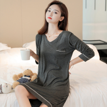 Modal nightgown women Spring Summer simple large size pajamas women long sleeve loose long pregnant women home clothes can be worn outside