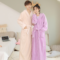 Flannel robe womens winter thick coral velvet robe mens pajamas large size autumn winter bathrobe