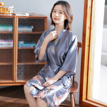 Summer thin pajamas Womens Ice Silk sexy suspenders nightgown spring autumn crane robe bride morning gown wedding