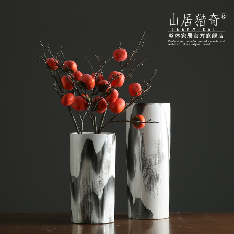 Between black and white hand draw landscape grain ceramic flower implement furnishing articles example household soft adornment sitting room of large - sized straight vase