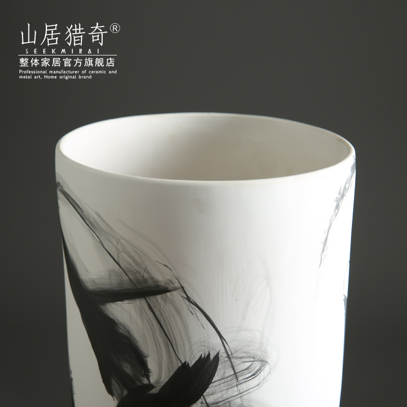 Nordic new Chinese ink painting, ceramic vase straight sitting room dry flower flower arranging flower implement furnishing articles home soft decoration