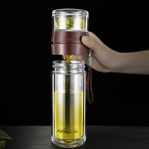 Fuguang glass double-layer tea separation tea cup with lid male Lady creative portable filter transparent water Cup
