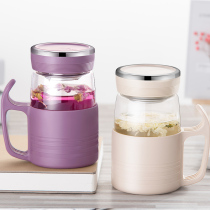 Fuguang glass cup with handle Tea cup Drinking cup with lid filter household cup Mens and womens office flower tea cup