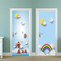 Cartoon paper-cut Ocean Beach Mediterranean childrens room decoration whole door sticker rental room renovation door sticker
