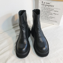 Motorcycle Martin boots womens autumn and winter new wild British style ins net Red thin mid-tube boots Muffin thick-soled boots