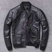 2021 New Haining leather leather mens head layer cowhide baseball jacket motorcycle jacket short coat handling clearance