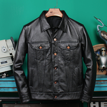 New first layer cowhide mens leather leather jacket lapel slim cowboy leather jacket youth short leather jacket
