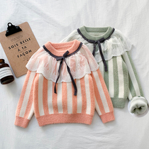 F0937 girl lace sweater new autumn and winter female baby Foreign style coat children Korean version of stitching sweater