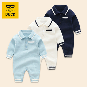 春秋童装男宝宝衣服纯棉针织POLO翻领连体哈衣婴儿衣服外出爬服潮