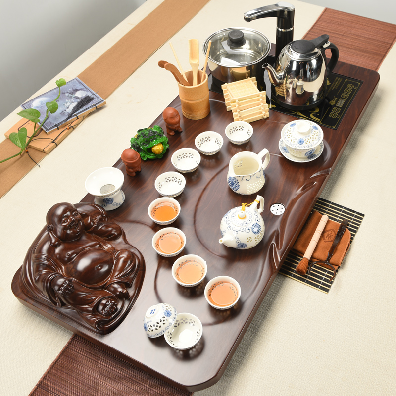 ZongTang ceramic purple kung fu tea sets tea four unity household automatic tea taking of a complete set of solid wood tea tray