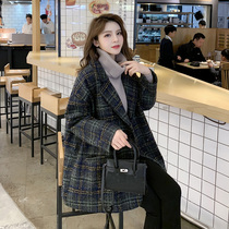 Small plaid woolen coat 2021 autumn and winter New loose Tweed long thick blazer women