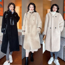 Winter fashion temperament warm coat 2021 French medium length knee plush double breasted coat women